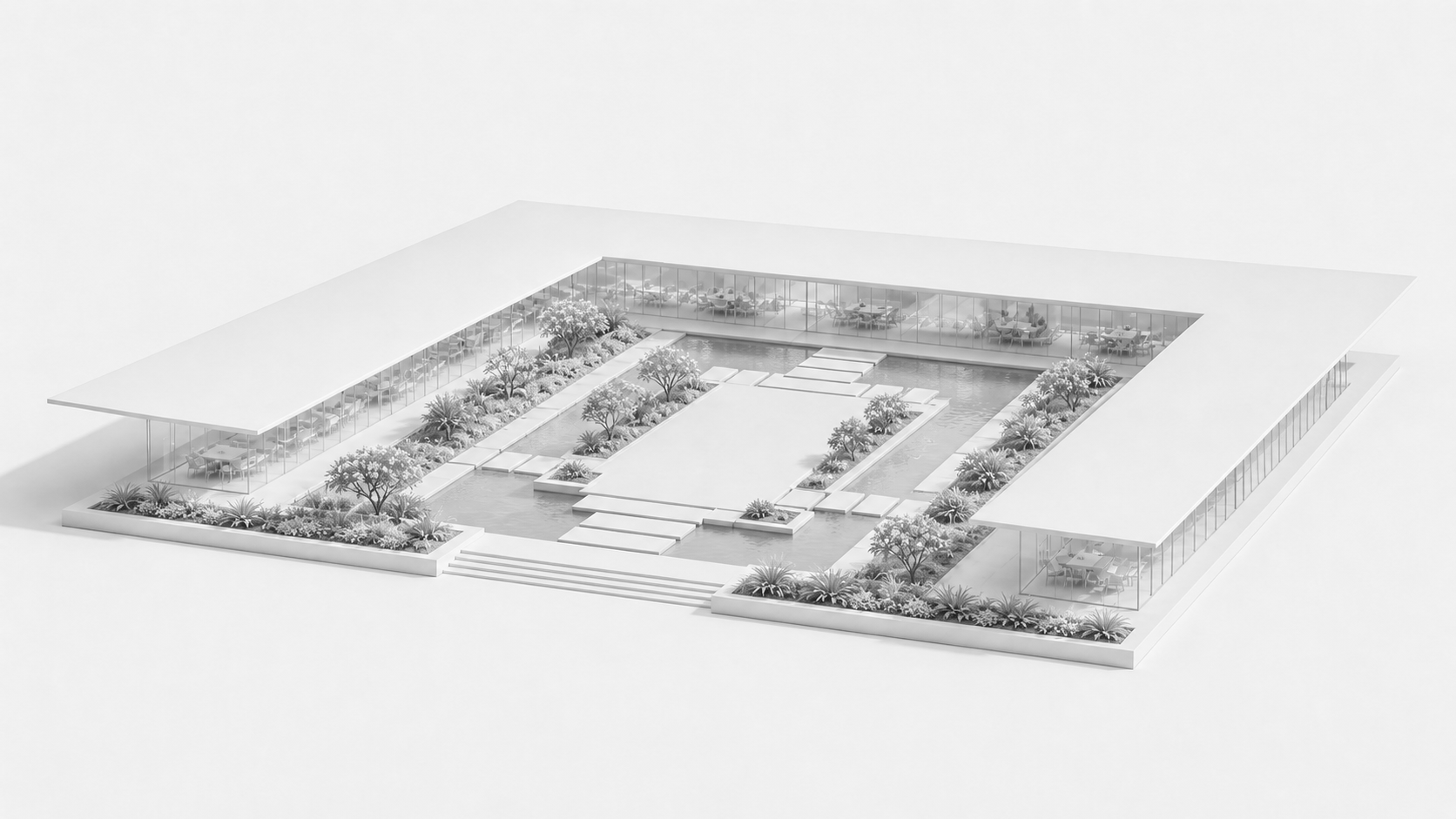 White clay render of modern architecture and infrastructure